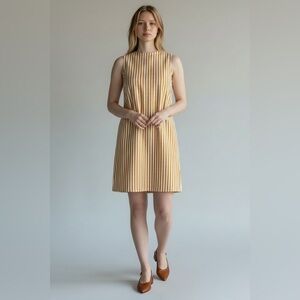 Maggie Marilyn Striped Shift Dress Yellow White 6 Sleeveless Mini Dress Silk